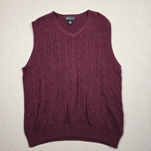 Croft & Barrow Men’s Sweater Vest Burgundy Cable Knit Cotton Size LT